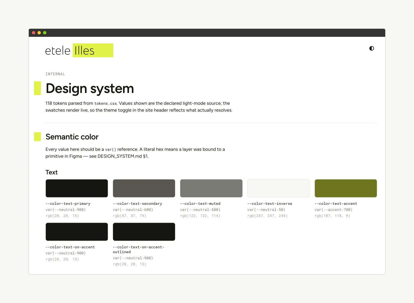 The live /design-system page, generated from tokens.css.