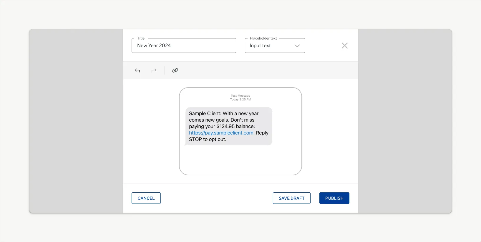 The SMS channel in the messaging editor.