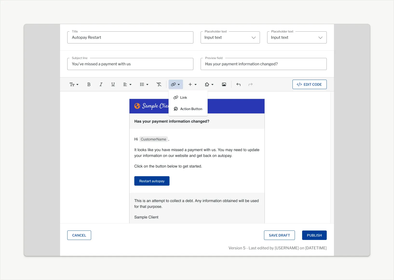 One editor for email, voicemail, and SMS.