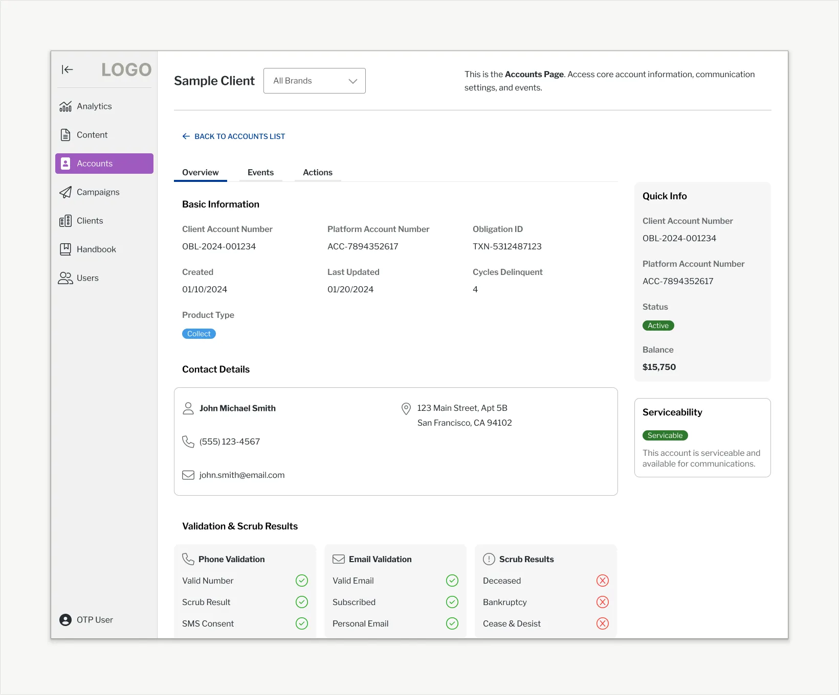 The internal team's view of a client during onboarding.