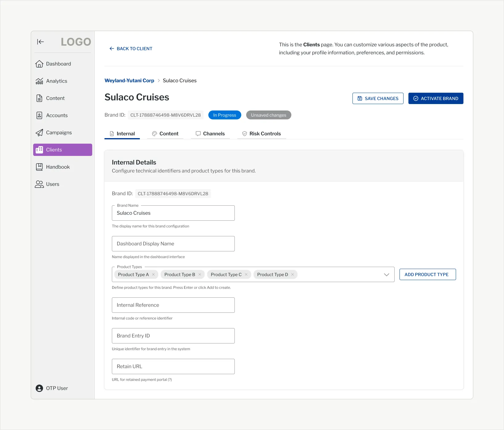 Setting up a new client during onboarding.