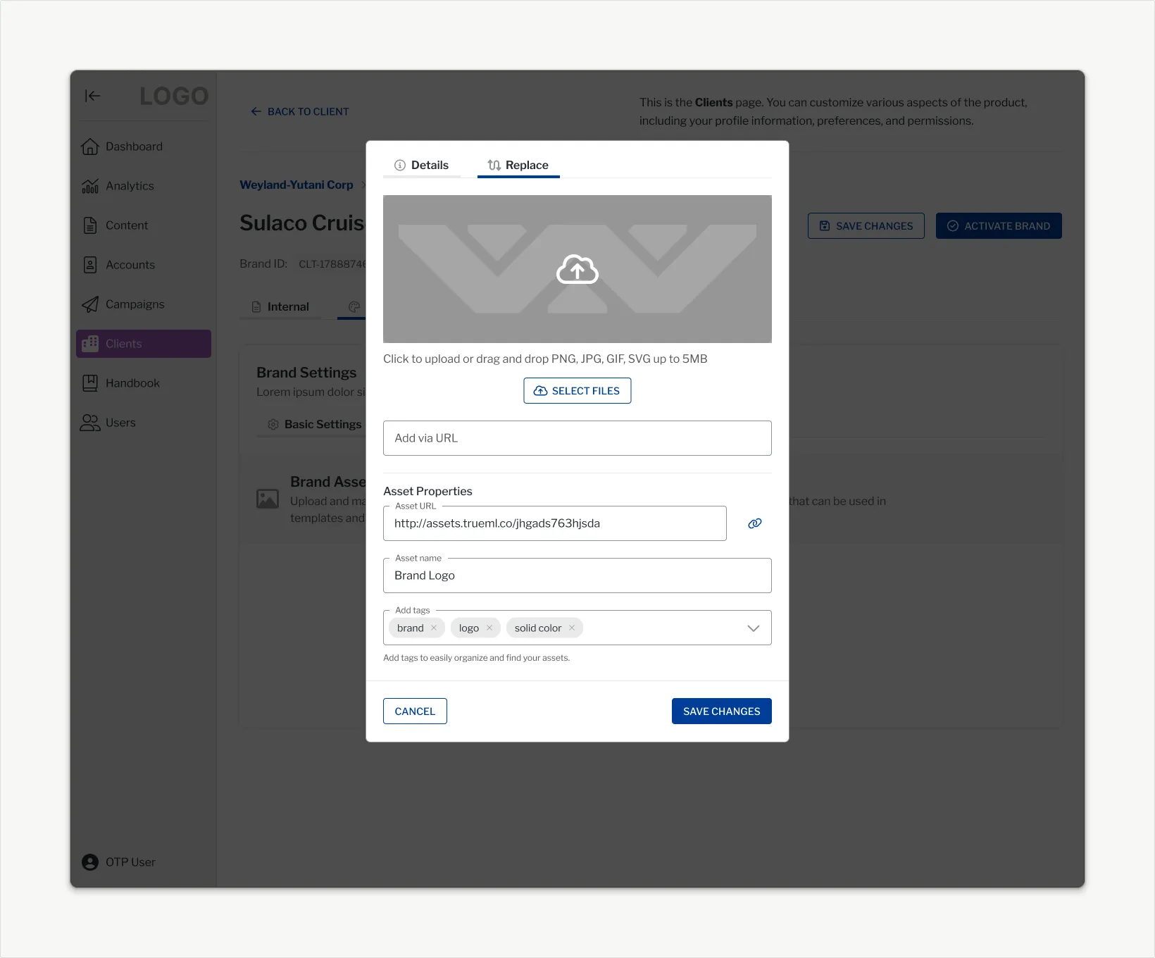 Adding assets as part of client onboarding.